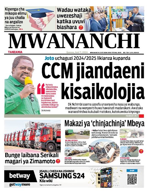 Magazeti ya leo ijumaa juni 7, 2024